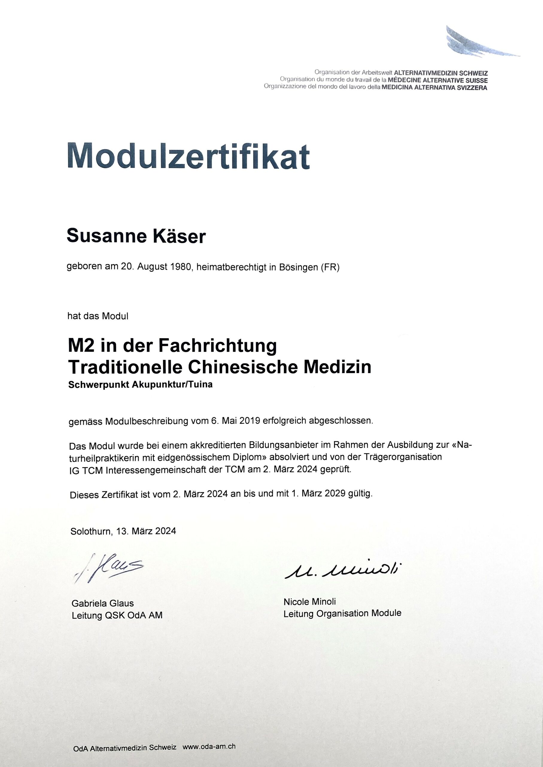 MEDICARE LUZERN Zertifikat Susanne Käser